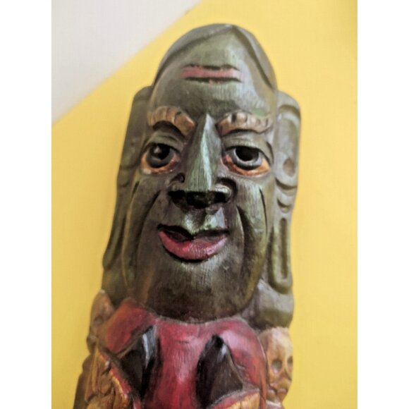 Vintage Nepalese Mahakala Wood Carving 19" x 5" Tibetan Totem Pole - Picture 2 of 14